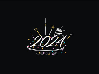 Happy New Year, New Year, 2024 Happy New Year, New Year Design, Happy New Year 2024, Celebration 2024, Holiday 2024, Congratulation 2024, Luxury Line Art Vector Happy New Year Design