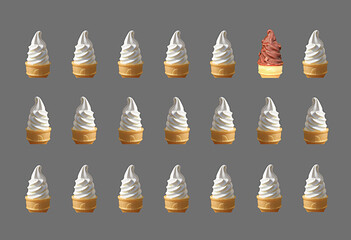 Two Types Soft Serve Ice Cream Cones Pattern on Pewter Gray Background
