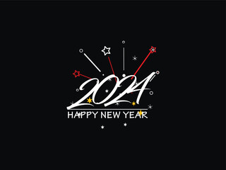Happy New Year, New Year, 2024 Happy New Year, New Year Design, Happy New Year 2024, Celebration 2024, Holiday 2024, Congratulation 2024, Luxury Line Art Vector Happy New Year Design and Star For 2024
