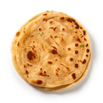 Topview indian lacha paratha isolated on a white background