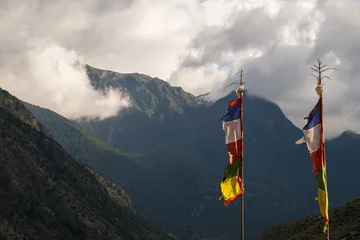 Papier Peint photo Dhaulagiri Prayer Flags, Annapurna Mountains, Nepal