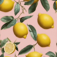lemons with pink background -generative ai
