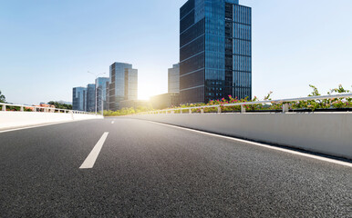 Highway overpass near office buildings