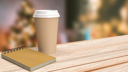 The Coffee cup on wood table for hot drink concept 3d rendering..