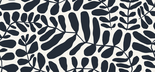 Matisse inspired abstract contemporary leaves shape seamless pattern hand drawn - obrazy, fototapety, plakaty