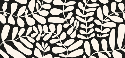 Seamless pattern with leaves palm in Matisse style.