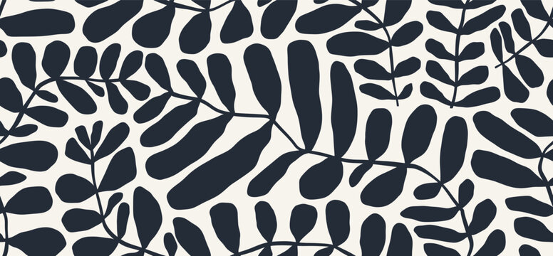 Fototapeta Matisse inspired abstract contemporary leaves shape seamless pattern hand drawn