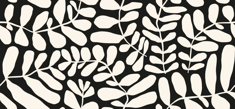 Fototapeta Seamless pattern with leaves palm in Matisse style.