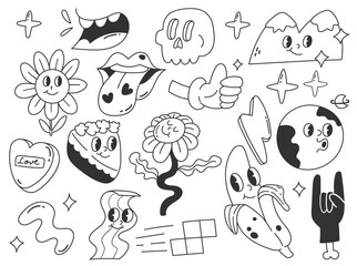 Set of Retro Cartoon Doodle Design Elements - 679523012