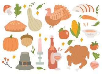Set of Thanksgiving Celebration Doodle Elements 