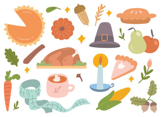 Set of Thanksgiving Celebration Doodle Elements 