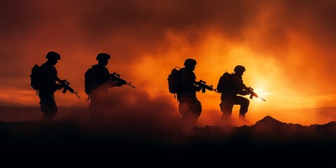 Fototapeta na wymiar silhouette of soldiers