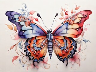 Una impresionante pintura en acuarela de una mariposa - obrazy, fototapety, plakaty