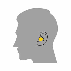 Man or worker wearing earplug for hearing protection illustration.