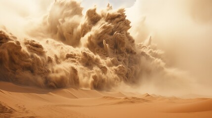 In a digital desert, sandstorms wreak havoc on structures, presenting unique challenges for adaptation - obrazy, fototapety, plakaty