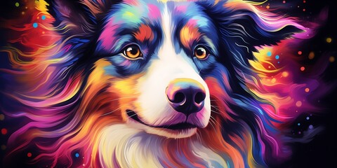 Naklejka premium vibrant and colorful border collie dog poster