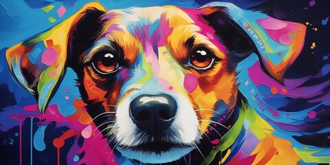 vibrant and colorful dog poster