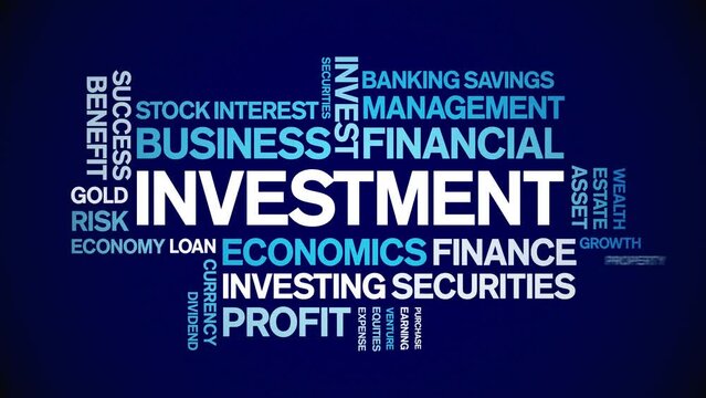 investment animated tag word cloud;text design animation kinetic typography seamless loop.