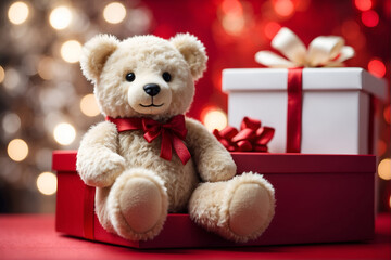 teddy bear and gift box, christmas theme
