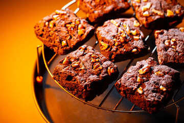 Chocolate nut biscuits on grill pan