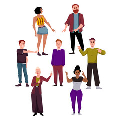 Fototapeta premium People pointing fingers at the man in the center, vector on white