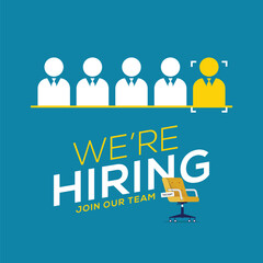 We're hiring with minimalist design concept. Business recruiting vector illustration