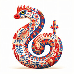 Snake in folk style isolated on white background