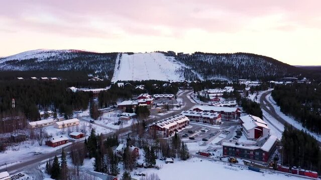 Kittil&auml; Levi Lapland Aerial footage sunset