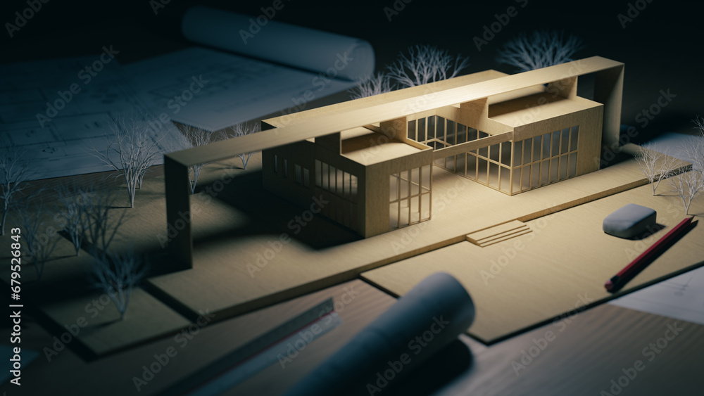 Poster background of making and reviewing models while planning the architectural design concept, 3d render