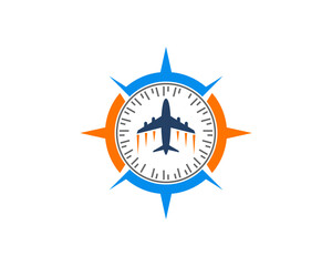 Compass with airplane inside vector logo