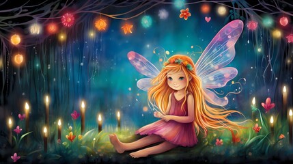 Obraz na płótnie Canvas solitary fairy sitting quietly in a mystical forest