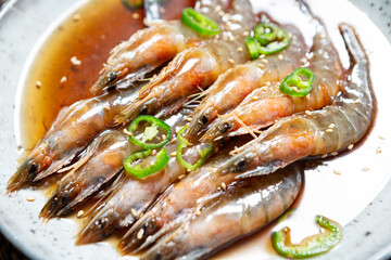 Soy Sauce Marinated shrimp, Korean food  