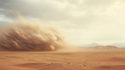 the desert landscape, contending with frequent sandstorms and their impact on virtual infrastructure - obrazy, fototapety, plakaty