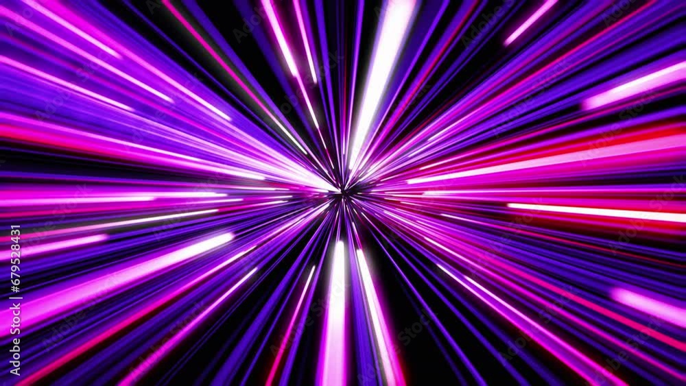 Wall mural beautiful super fast neon trails flying away seamless background. high speed pink blue color lines m