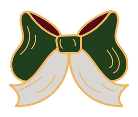 Green Christmas ribbon bow sticker doodle style isolated on transparent background