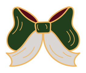 Green Christmas ribbon bow sticker doodle style isolated on transparent background