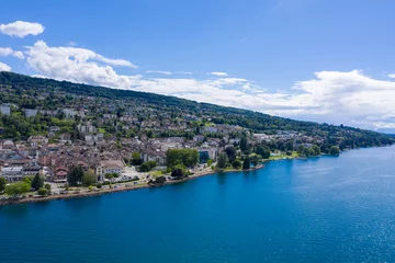 Foto op Canvas Aerial view of Evian (Evian-Les-Bains) city in Haute-Savoie in France © Samuel B.