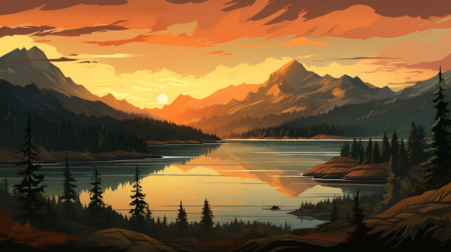 sunrise over the lake HD 8K wallpaper Stock Photographic Image 