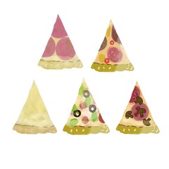 Set of different pieces of pizza, food clipart