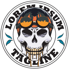 badge emblem logo vector motorcycle club skull head helmet