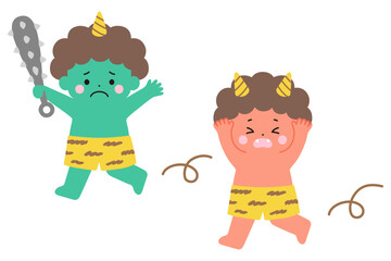 逃げる鬼のベクターイラスト。節分、かわいい