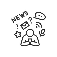 Person addiction to the smartphone, linear icon, reading news and social media. addiction. Line with editable stroke