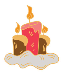 Three Christmas candles doodle style sticker isolated on transparent background