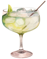 lemon and orange juice with lemon cocktail Watercolor glass of summer 