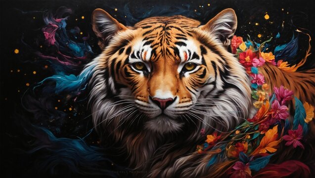 Tiger in the night forest View from above of a bengal tiger inside the river. Amazing wildlife. Generative Ai

