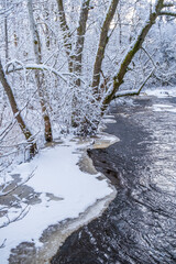 Waters edge with ice by a river