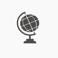 World globe with stand icon vector isolated. School Earth map symbol sign - obrazy, fototapety, plakaty