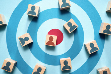 Defining target audience. Business marketing and customers concept. Target and people icons.