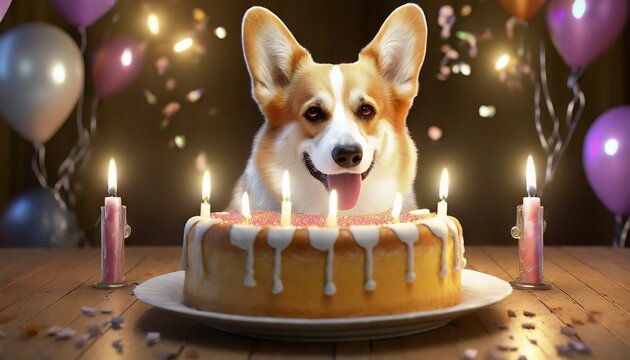 birthday cake with a candle and dog