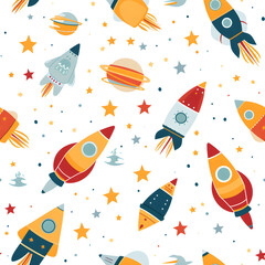 Spaceships design white background seamless